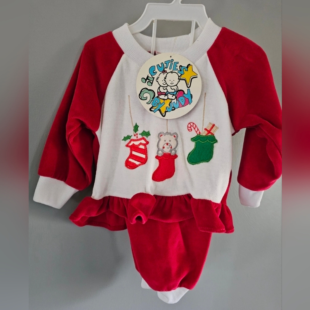 Nwt Vintage 90s Velour Embroidered Chritmas Jogger Set 3/6 Months